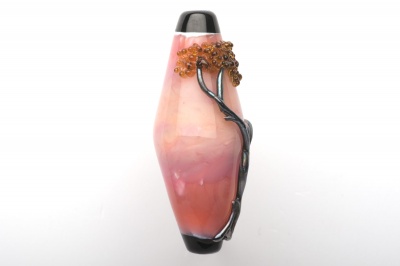 Sunset Pink Lampwork Tree Bead - 180 Degree