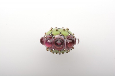 Ring of Ruby bubble dots Lampwork bead - 0 Degree