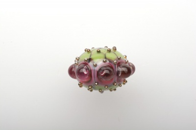 Ring of Ruby bubble dots Lampwork bead - 90 Degree